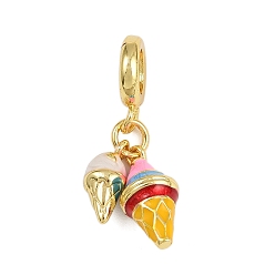Ice Cream Латунные эмалированные европейские подвески с подвесками, Подвески с большими отверстиями, реальный 18 k позолоченный, стойки покрытие, долговечный, без кадмия и без свинца, красочный, мороженое, 30 мм, отверстие : 5.5 мм