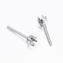 Stainless Steel Color 304 Stainless Steel Stud Earring Settings, Stainless Steel Color, 13.5x3mm, Tray: 2mm, Pin: 0.8mm