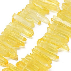 Yellow Natural Dyed Quartz Pointed Beads Strands, Top Drilled Beads, Bullet, Yellow, 21~30x3~9mm, Hole: 1mm, about 41~42pcs/strand, 6.6  inch~7.4 inch(17~19cm)