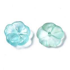 Vert Mer Moyen Perles de verre peintes par pulvérisation transparent, moitié givré, fleur, vert de mer moyen, 15x15x6mm, Trou: 1.2mm