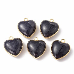 Blue Goldstone Synthetic Blue Goldstone Pendants, with Golden Plated Brass Findings, Heart Charms, 18~19x15~17x7~10mm, Hole: 2mm