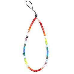 Colorful Rainbow Color Paw Print & Letter.C Bead Chain Mobile Straps, Enamel & Plastic Anti-Lost Cellphone Wrist Lanyard, for Car Key Purse Phone Supplies, Colorful