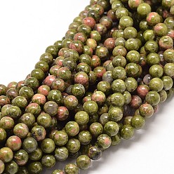 Unakite Natural Unakite Round Bead Strands, 8mm, Hole: 1mm, about 47pcs/strand, 15.5 inch