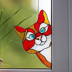 Cat Shape Stained Acrylic Window Hanger Panel, for Suncatcher Window Hanging Decoration, Cat Shape, 365mm