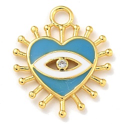 Темно-Голубой Покрытие стойки латунь микро паве прозрачный кубический цирконий с эмалевыми подвесками, долговечный, без свинца и без кадмия, реальный 18 k позолоченный, сердце прелести, глубокое синее небо, 21.5x18x2 мм, отверстие : 2.5 мм