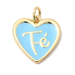 Небесно-голубой Латунь эмаль подвески, сердце со словом fe подвески, без свинца и без кадмия, долговечный, реальный 18 k позолоченный, голубой, 16.5x15.5x2 мм, Перейти кольцо: 5x1 мм, внутренний диаметр: 3 мм