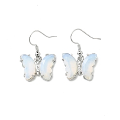 Опал Серьги-подвески из опалитовой латуни, стойки покрытие, без свинца и без кадмия, платина, бабочка, 31x20.5 мм