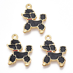 Черный Подвески из эмали и сплава, золотой свет, без кадмия, без никеля и без свинца, очарование пуделя, чёрные, 20.5x16.5x1.5 мм, отверстие : 1.6 мм