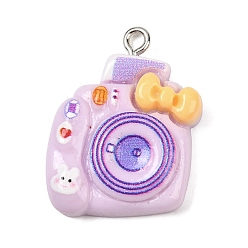 Фиолетовый Непрозрачные подвески смолы, мгновенная камера, с железной платиной петлей, фиолетовые, 27x20x6 мм, отверстие : 2 мм