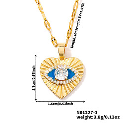 Золотой Шикарное минималистичное латунное голубое эмалевое ожерелье с подвеской в виде сердца с изображением сглаза для женщин, золотые, 15.75 дюйм (40 см)