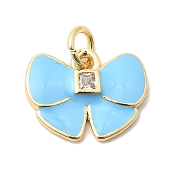Небесно-голубой Латунные подвески из прозрачного кубического циркония, с эмалью, без свинца и без кадмия, долговечный, очарование бантом, голубой, 11x14.5x2 мм, Перейти кольцо: 5x1 мм, внутренний диаметр: 3 мм