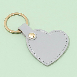 Light Grey PU Imitation Leather Keychains, with Zinc Alloy Finding, Heart, Light Grey, Heart: 5.1x5.3cm
