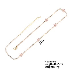 Бледно-Розовый Европейские и американские модные ожерелья из латуни со стразами и цветами, розовый жемчуг, 15.75 дюйм (40 см)