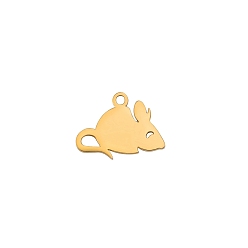 Golden Stainless Steel Charms, Mouse, Golden, 9.8x13mm