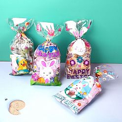 Lapin Sacs à biscuits en cellophane opp thème de pâques, bonbons sacs, pour les fournitures de cadeaux de fête, motif de thème de Pâques, 27x12.5 cm, 50 pièces / kit