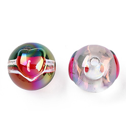 Cerise UV Plating Transparent Acrylic Beads, with Enamel, Round with Fruit Pattern, Cerise, 17x16x15mm, Hole: 3mm