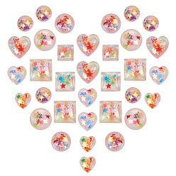 Mixed Color SUNNYCLUE Resin Cabochons, with Paillette, Mixed Shapes, Mixed Color, 90pcs/box