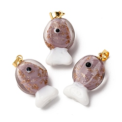 чертополох Подвески лэмпворк ручной работы, рыбы прелести, с реечной накладкой из латуни с золотистым напылением, долговечный, чертополох, 23~23.5x12~13x8~10 мм, отверстие : 4.4x3.8 мм