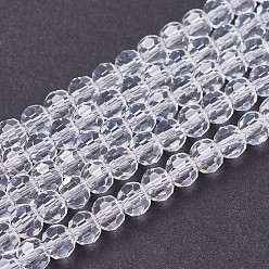 Clear Transparent Glass Beads Strands, Faceted(32 Facets), Round, Clear, 3.5~4.5mm, Hole: 0.5mm, about 100pcs/strand, 13.9~15.7 inch(35.5~40cm)