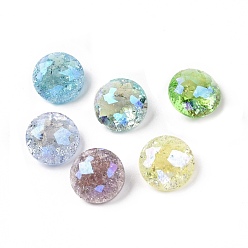 Mixed Color Crackle Moonlight Style Glass Rhinestone Cabochons, Pointed Back, Flat Round, Mixed Color, 10x5.6mm