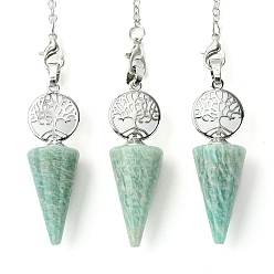 Flower Amazonite Биолокационный маятник с натуральным цветком амазонита, большие подвески, с древом жизни, покрытие стойки, фурнитура из латуни с платиновым покрытием, без кадмия и без свинца, 220~240 мм, отверстие : 1.5~2 мм