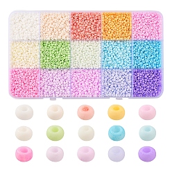 Mixed Color 5250Pcs 15 Colors 8/0 Opaque Frosted Glass Seed Beads, Round, Mixed Color, 3~4x2~3mm, Hole: 0.8mm, 350Pcs/color