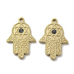Real 14K Gold Plated 304 Stainless Steel Pendants, with Rhinestone, Hamsa Hand with Star of David Charms, Real 14K Gold Plated, 28.5x19x2mm, Hole: 2mm