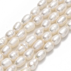 Linen Natural Cultured Freshwater Pearl Beads Strands, Rice, Linen, 5.5~8.5x4~4.5mm, Hole: 0.6mm, about 51~54pcs/strand, 13.78''(35cm)