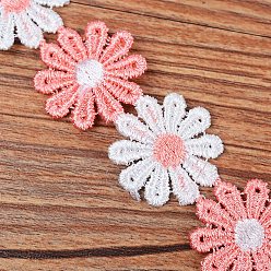 Light Coral Polyester Lace Trim, Embroidered Trim Ribbons, for Sewing or Craft Decoration, Flower, Light Coral, 1 inch(25mm), 15 yards/strand