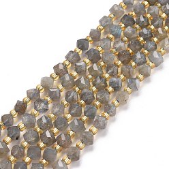 Labradorite Chapelets de perles labradorite naturelle , avec des perles de rocaille, facette, perles de cube en diagonale, 5~6x5~6x4~5mm, Trou: 1mm, Environ 49~55 pcs/chapelet, 15.35''~15.75'' (39~40 cm)