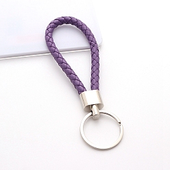 Medium Purple Handwoven Imitation Leather Keychain, with Metal Car Key Ring Chain Accessories Gift for Men and Women, Medium Purple, 122x30mm