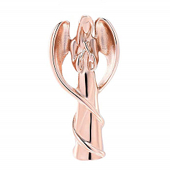 Rose Gold Openable Stainless Steel Memorial Urn Ashes Pendants, Angel with Wing, Rose Gold, 35x17mm