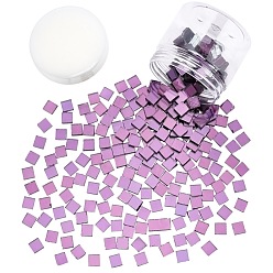 Purple Glass Cabochons, Mosaic Tiles, for Home Decoration or DIY Crafts, Square, Purple, 10x10x3.5mm, about 238pcs/box