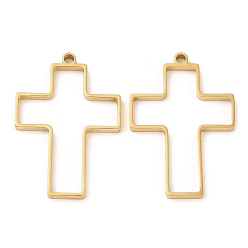 Real 18K Gold Plated 304 Stainless Steel Open Back Bezel Cross Pendants, For DIY UV Resin, Epoxy Resin, Pressed Flower Jewelry, Real 18K Gold Plated, 39.5x27.5x3mm, Hole: 2.2mm, Inner Diameter: 34x25mm