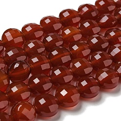 Carnelian Natural Carnelian Beads Strands, Faceted, Flat Round, 10x7~7.5mm, Hole: 1.2mm, about 38pcs/strand, 14.92''(37.9cm)