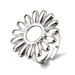Color de Acero Inoxidable Componentes de anillo de puño abierto de acero inoxidable ajustables 304, configuración del anillo de la copa del bisel, flor, No se empaña, color acero inoxidable, Bandeja: 8 mm, diámetro interior: 18 mm, flor: 25.5 mm