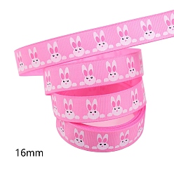 Pearl Pink Easter Theme Polyester Grosgrain Ribbons, Printed Rabbit Pattern, Pearl Pink, 5/8 inch(16mm), 10 yards/roll