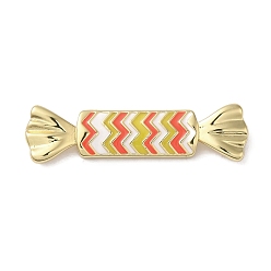 Orange Red Rack Plating Brass Enamel Connector Charms, Long-Lasting Plated, Lead Free & Cadmium Free, Real 18K Gold Plated, Candy Link, Orange Red, 9.5x36x4.5mm, Hole: 1.4mm