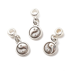 Antique Silver Flat Round with Yin Yang Tibetan Style Alloy Pendants, with Alloy Tube Bails and Brass Jump Ring, Antique Silver, 23mm, Hole: 3mm