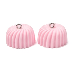 Pink Непрозрачные подвески смолы, подвеска в виде закрученного купола, с железной платиной петлей, розовые, 15x21 мм, отверстие : 2 мм