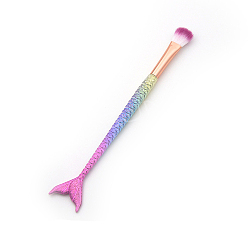 Colorful Fiber Makeup Mask Brush, Facial Eyeshadow Brush, Plastic Mermaid Tail Handle, Colorful, 17.7cm