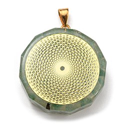 Green Aventurine Natural Green Aventurine Polygon Pendants, Polygon Charms with Golden Plated Alloy Round Slice, 39.5x35x10.5mm, Hole: 6.5x4mm