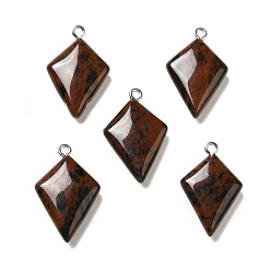 Mahogany Obsidian Natural Mahogany Obsidian Pendants, Kite Charms, with Stainless Steel Color Tone Stainless Steel Loops, 28x18x6~7mm, Hole: 2mm