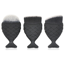 Black Mermaid Shape Fiber Foundation Makeup Brush, Round Head/Flat Head/Oblique Head, Woman Facial Cosmetic Makeup Tools, Plastic Handle, Black, 8x4.5cm, 3pcs/set