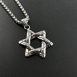 Нержавеющая Сталь Цвет Ожерелье с подвеской в виде звезды Давида в стиле панк из нержавеющей стали для модных студентов и пар, цвет нержавеющей стали