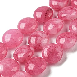 Pale Violet Red Natural White Jade Beads Strands, Dyed, Flat Round, Pale Violet Red, 10x5mm, Hole: 0.8mm, about 39pcs/strand, 15.47''(39.3cm)