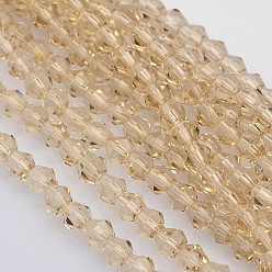 PeachPuff Bicone Glass Beads Strands, Faceted, PeachPuff, 4x4mm, Hole: 1mm, about 92~96pcs/strand, 13.78~14.37 inch