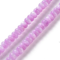 Violet Natural Cultured Freshwater Shell Beads Strands, Dyed, Rondelle, Violet, 5x3~3.5mm, Hole: 0.9mm, about 113pcs/strand, 15.47 inch(39.3cm)