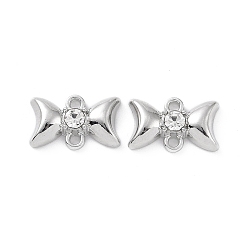 Platinum Rack Plating Alloy Rhinestone Pendants, Bowknot Charms, Platinum, 8.5x14x3mm, Hole: 1.4mm