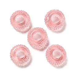 Misty Rose Transparent Resin European Beads, Large Hole Beads, Textured Rondelle, Misty Rose, 12x6.5mm, Hole: 5mm